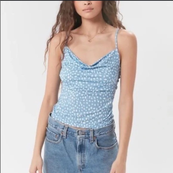 Urban Outfitters Tops - Urban Outfitters Ruby Cowl Neck Powder Blue White Tank Medium